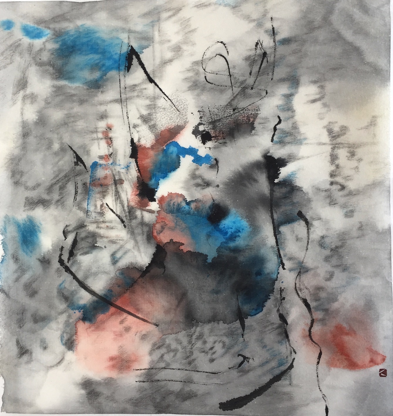 Clouds Dancing 1 24 X 25 cms Sumi ink, acrylic, 踊る雲 1 墨、アクリル　　2020